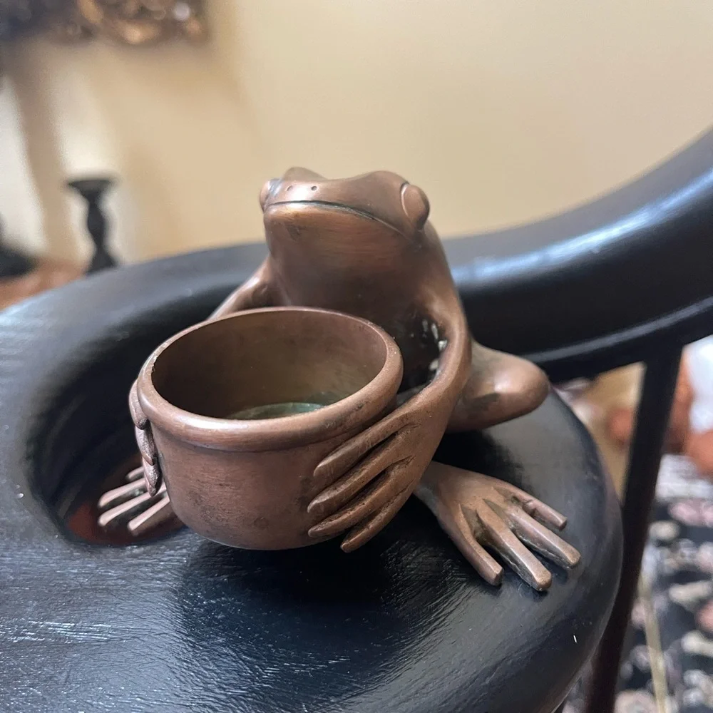 Restoration Hardware Bronze Heavy Frog Candlestick Holder Good Luck Naturalist